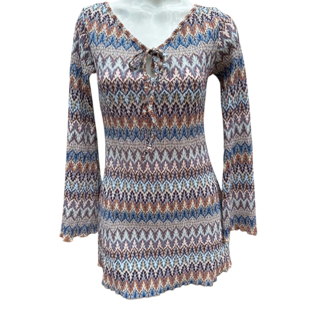 Kokoon Sheer Multicolor Blue /Browns Knit Tunic Top Size Small Beach CoverUp